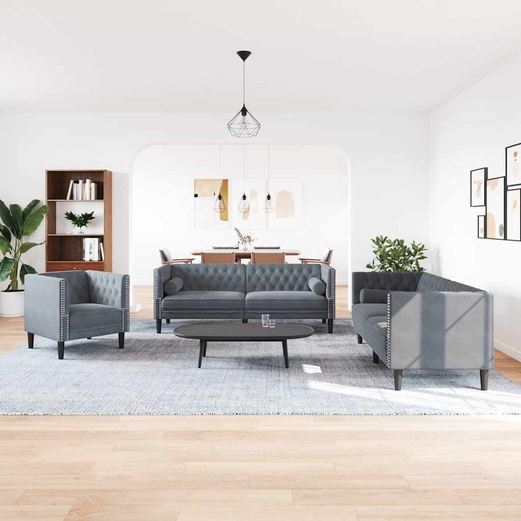 Καναπές σαλονιού 3 pcs Σκούρο Γκρι 194 x 74,5 x 70,5 εκ.