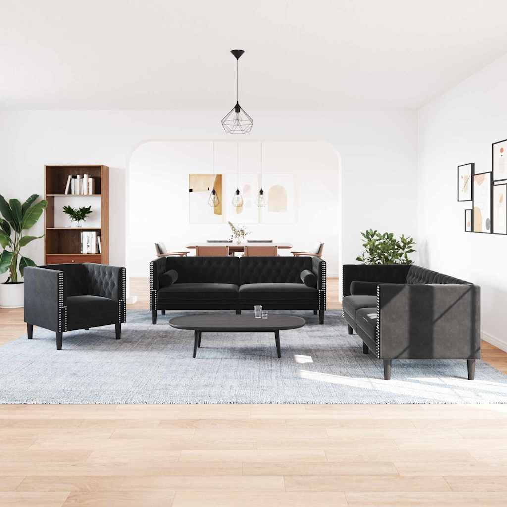 Καναπές σαλονιού 3 pcs Μαύρο 194 x 74,5 x 70,5 εκ. Βελούδο