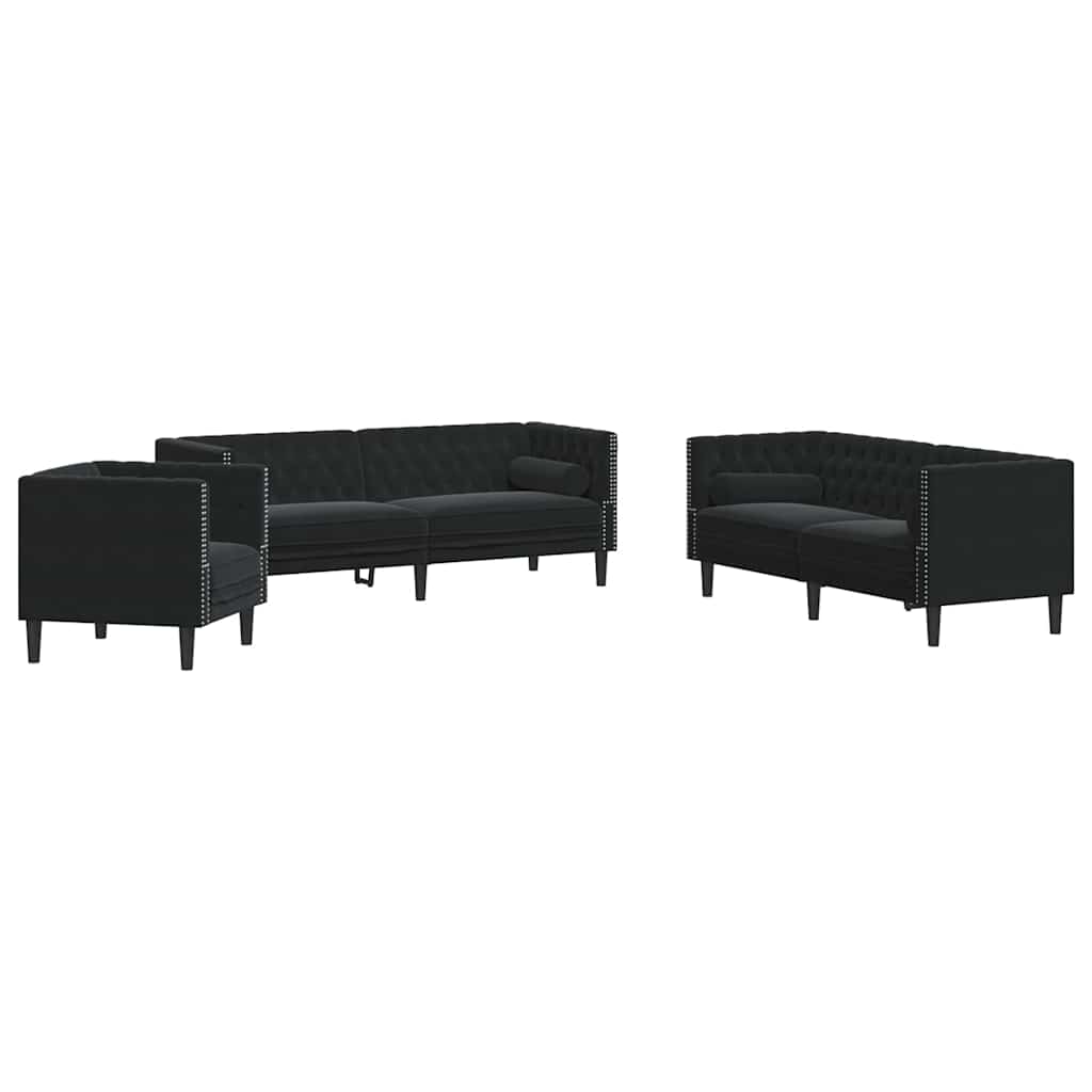 Καναπές σαλονιού 3 pcs Μαύρο 194 x 74,5 x 70,5 εκ. Βελούδο