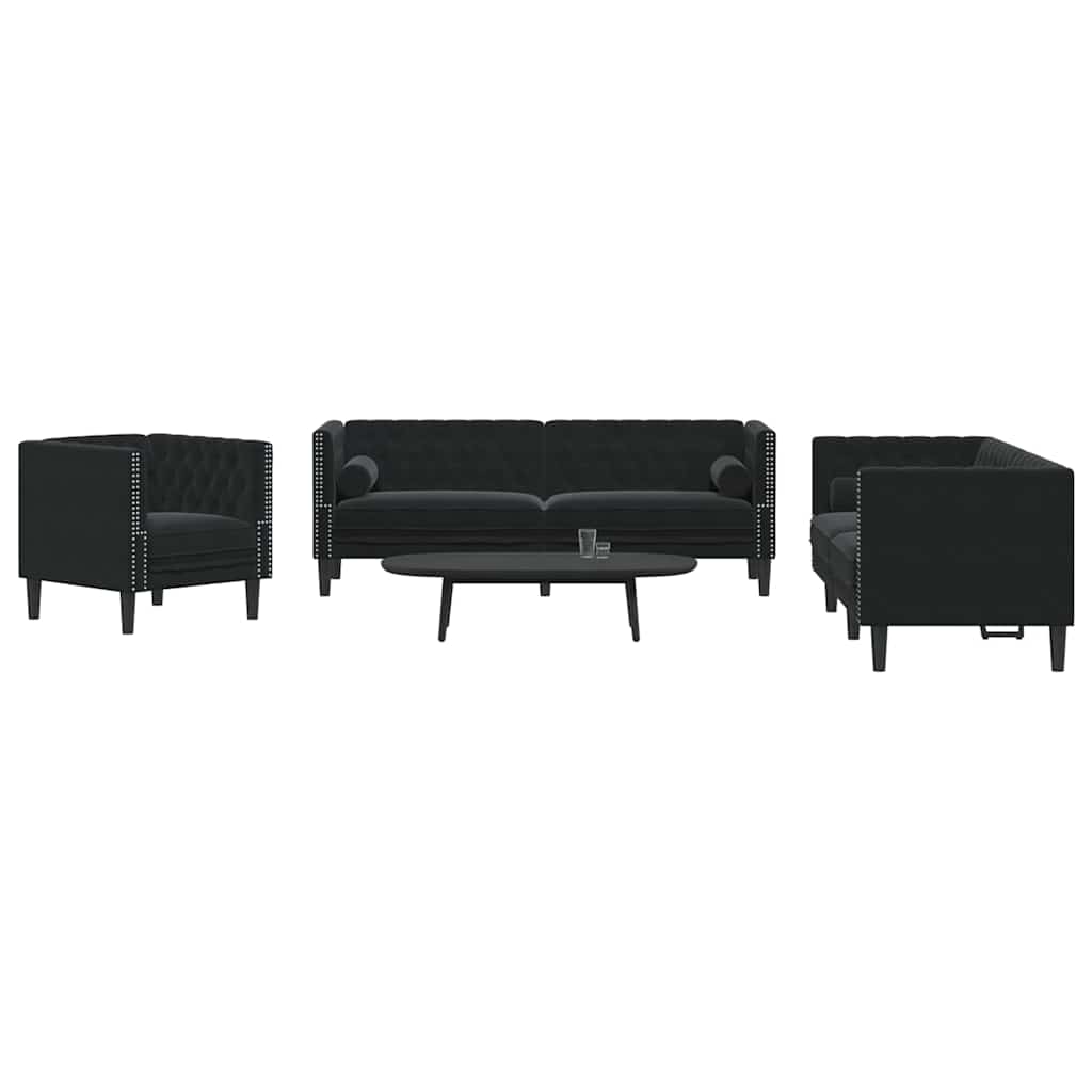 Καναπές σαλονιού 3 pcs Μαύρο 194 x 74,5 x 70,5 εκ. Βελούδο