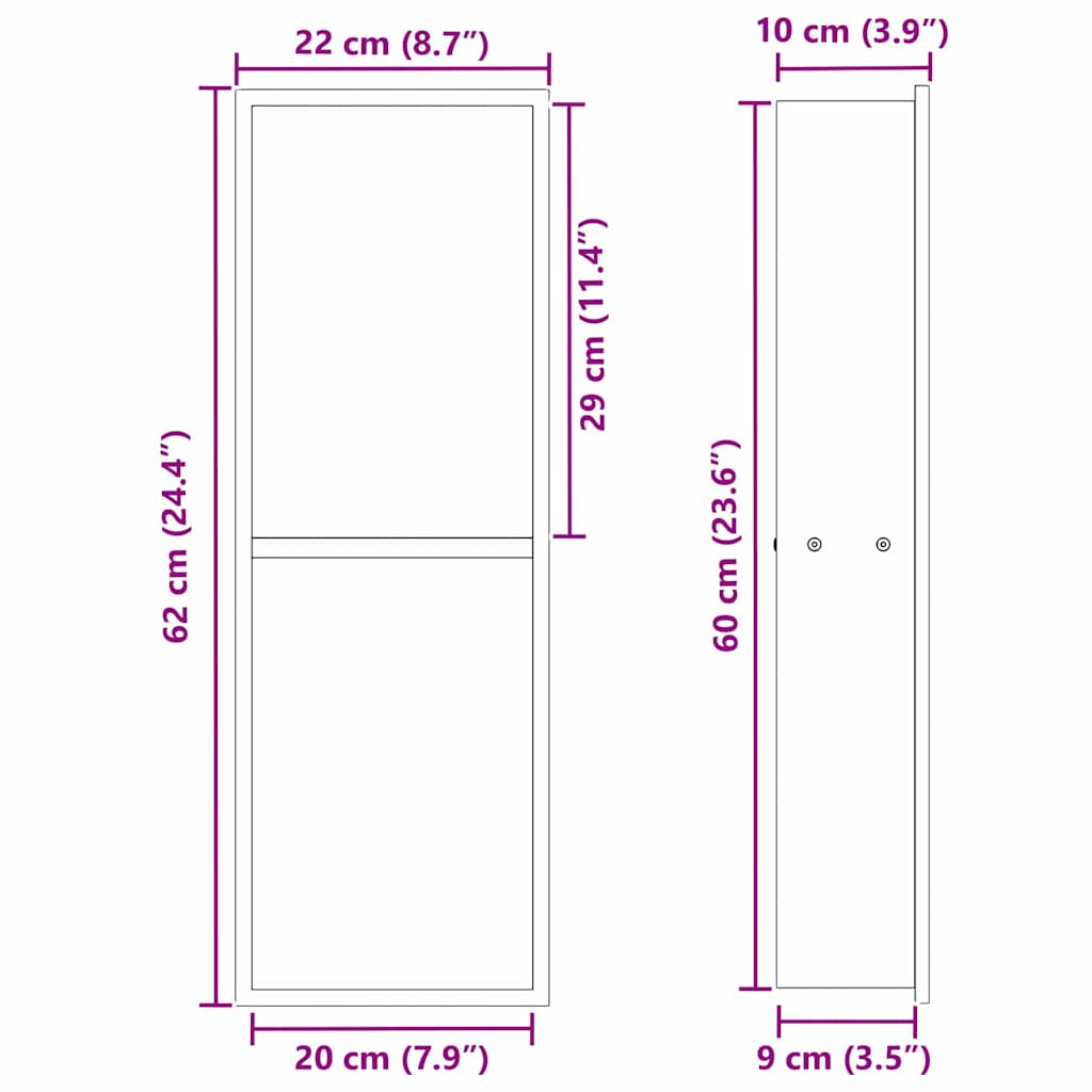 Νίτσα Μπάνιου Μαύρο 60 x 20 x 9,5 εκ Ανοξείδωτο ατσάλι - Pakobazaar