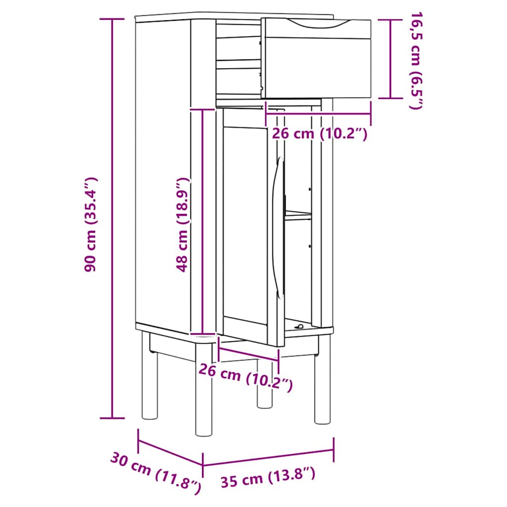 Ντουλάπι Μπάνιου FLORO Λευκό 35 x 30 x 90 cm Στερεό ξύλο πεύκου - Pakobazaar