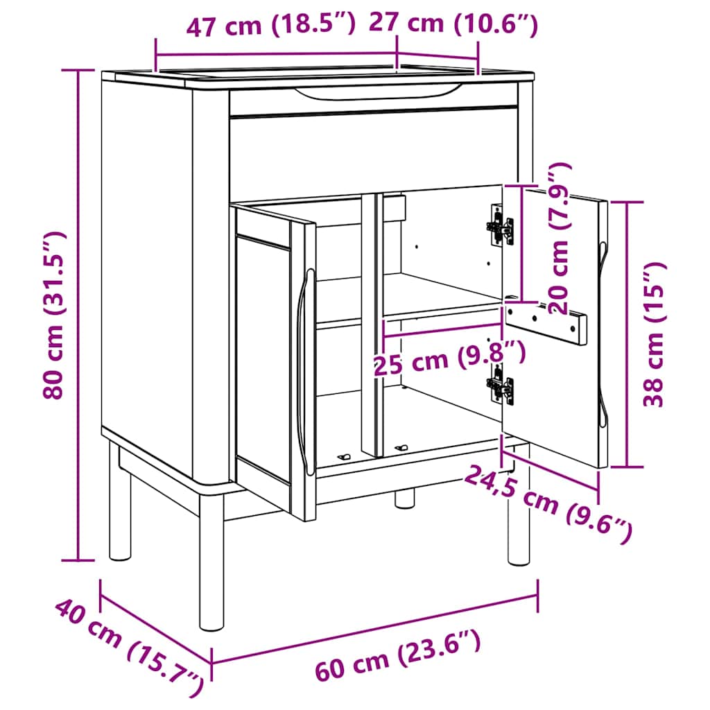 Ντουλάπα Νιπτήρα Mπάνιου με ράφι FLORO Λευκό 60 x 40 x 80 εκ - Pakobazaar