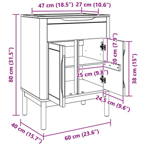 Ντουλάπα Νιπτήρα Mπάνιου με ράφι FLORO Λευκό 60 x 40 x 80 εκ - Pakobazaar