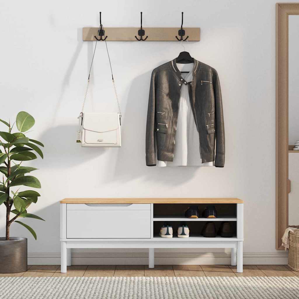 Πάγκος Χωλ FLORO Λευκό 115 x 40 x 45 εκ Στερεό ξύλο πεύκου - Pakobazaar