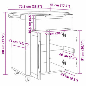 Καρότσι Κουζίνας FLORO Κερωτό καφέ 72,5 x 45 x 80 εκ - Pakobazaar