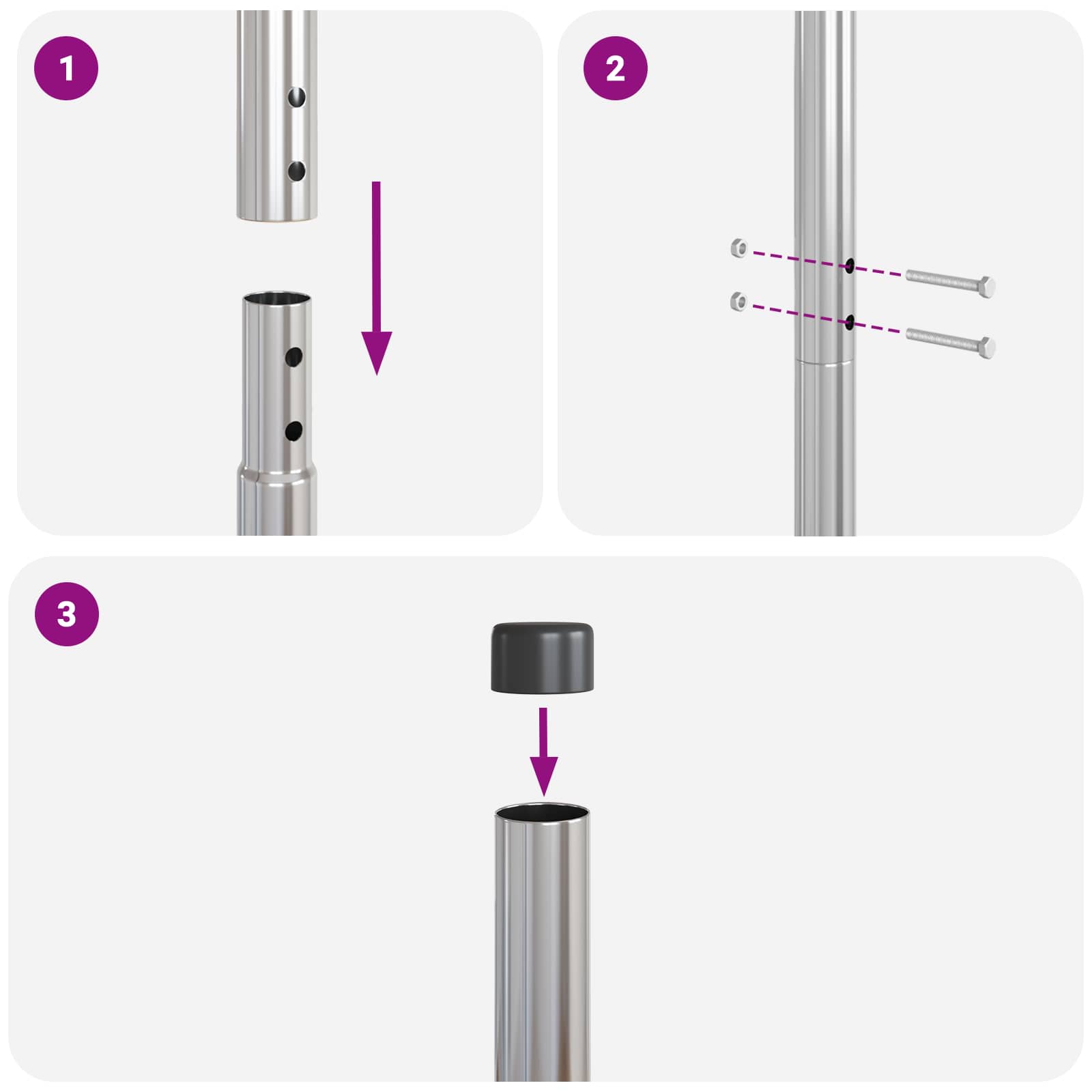 Στύλος Περιφράξεων 12 pcs Ασημί Ατσάλι με Επικάλυψη Πούδρας