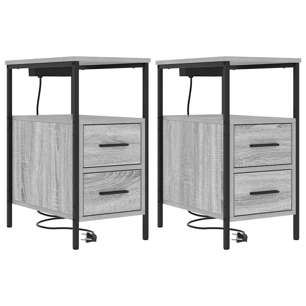 Κομοδίνο 2 pcs Γκρίζο Σονομα 30 x 48 x 61 εκ Επεξεργασμένο ξύλο - Pakobazaar