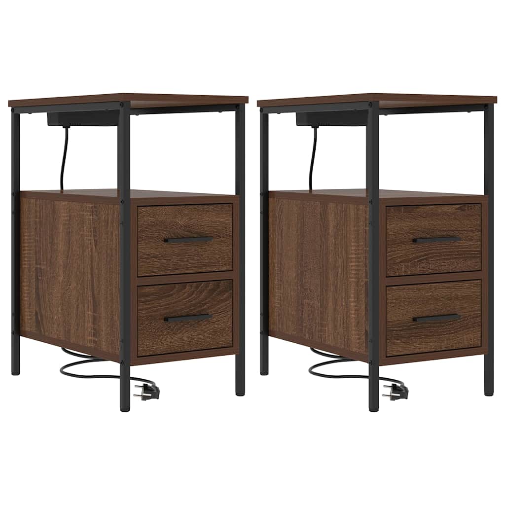 Κομοδίνο 2 pcs Καφέ δρυς 30 x 48 x 61 εκ Επεξεργασμένο ξύλο - Pakobazaar