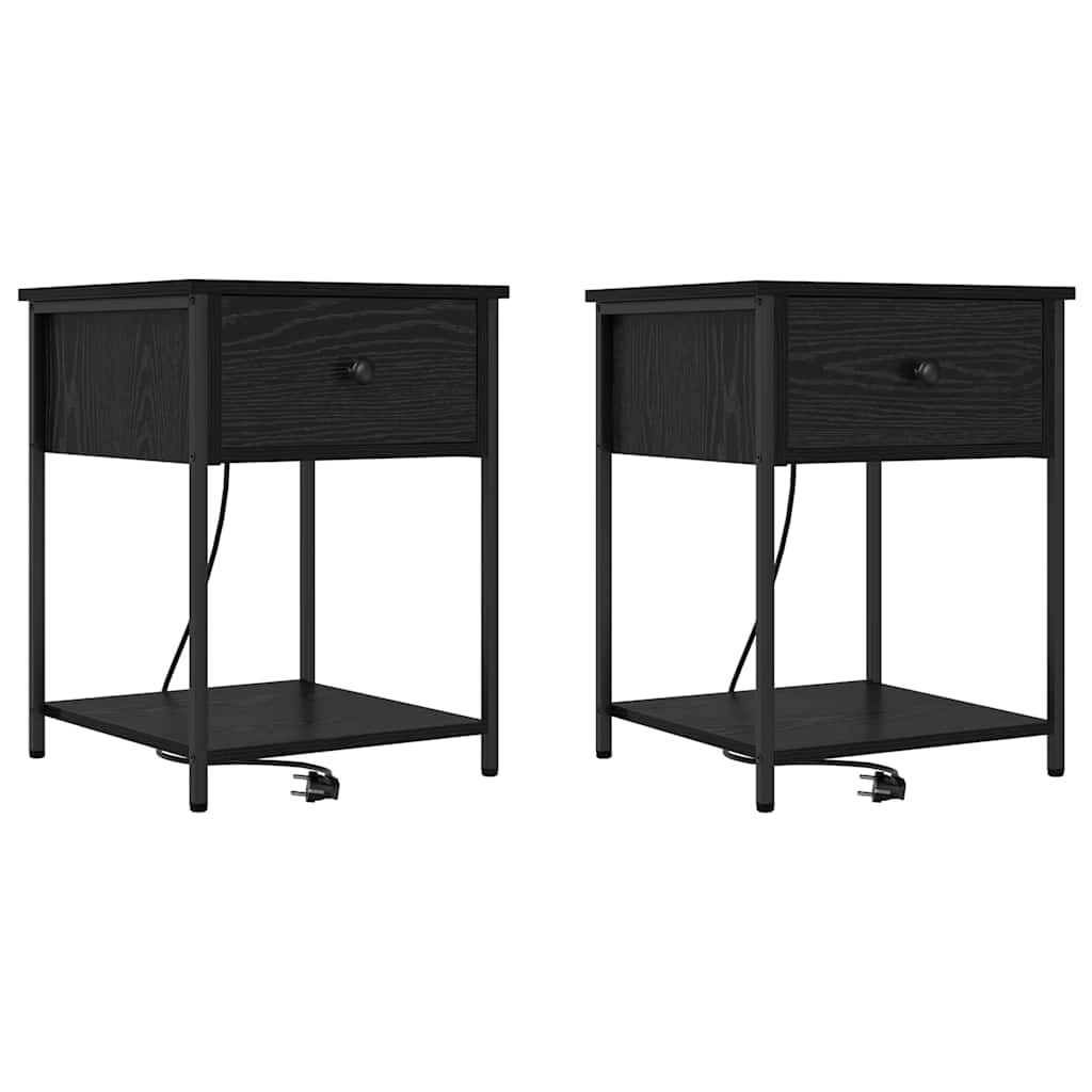 Κομοδίνο 2 pcs Μαύρη Οξυά 42 x 41 x 56 εκ. Επεξεργασμένο ξύλο - Pakobazaar