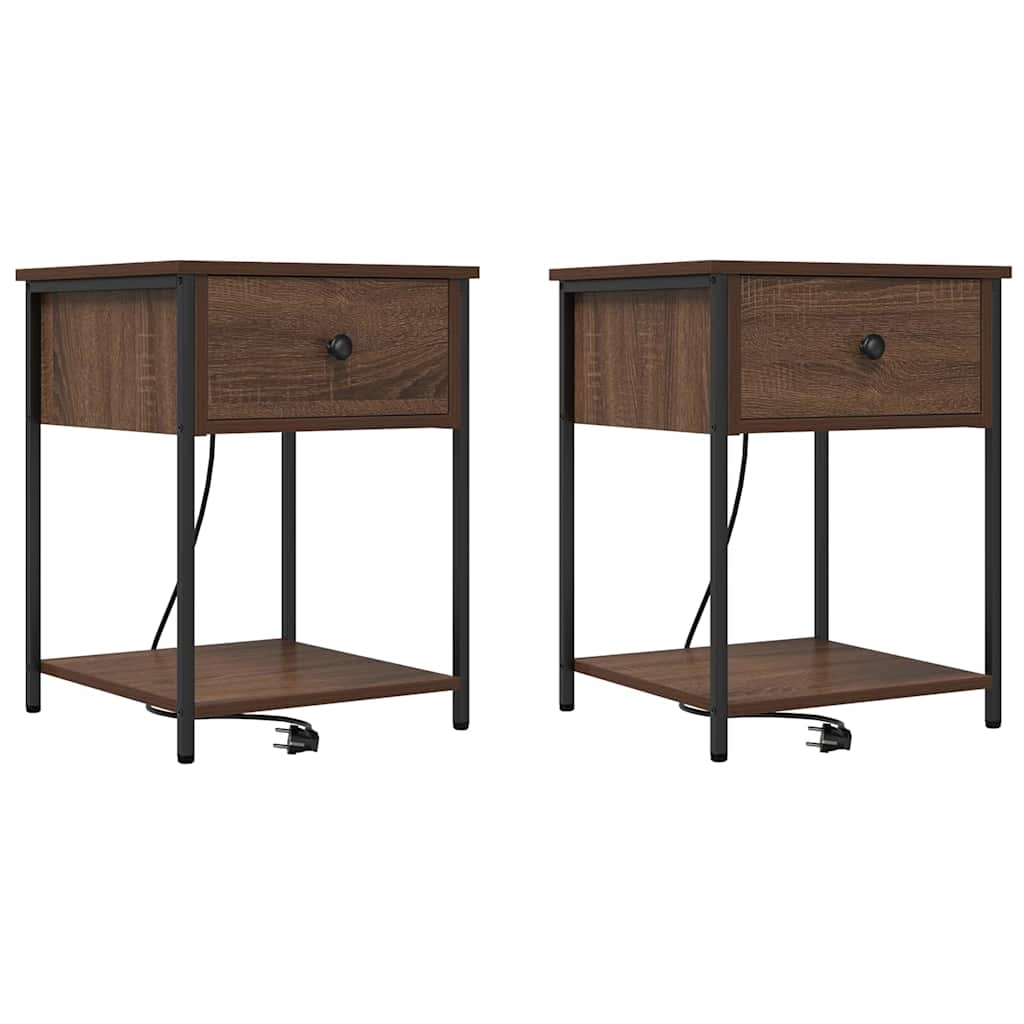 Κομοδίνο 2 pcs Καφέ δρυς 42 x 41 x 56 εκ. Επεξεργασμένο ξύλο - Pakobazaar