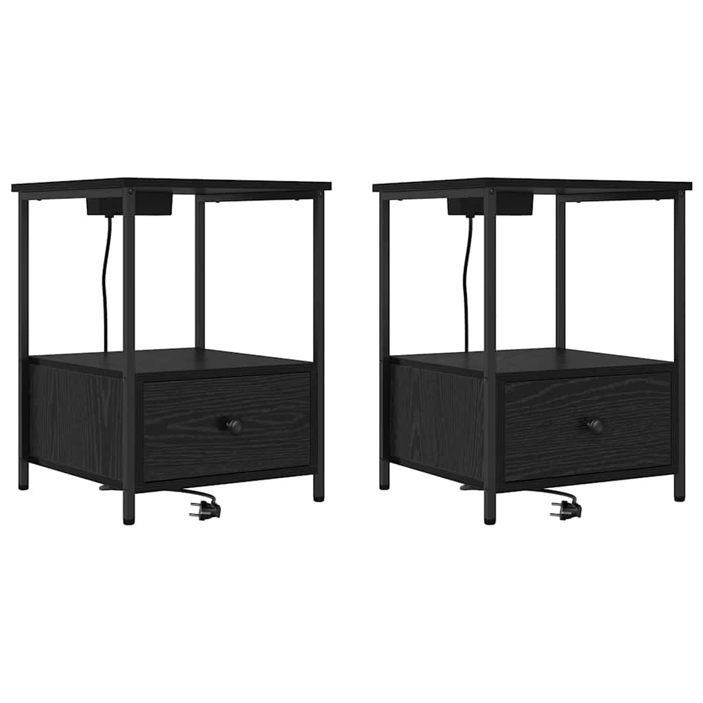 Κομοδίνο 2 pcs Μαύρη Οξυά 42 x 41 x 56 εκ. Επεξεργασμένο ξύλο - Pakobazaar