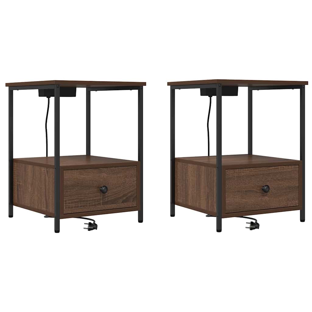 Κομοδίνο 2 pcs Καφέ δρυς 42 x 41 x 56 εκ. Επεξεργασμένο ξύλο - Pakobazaar