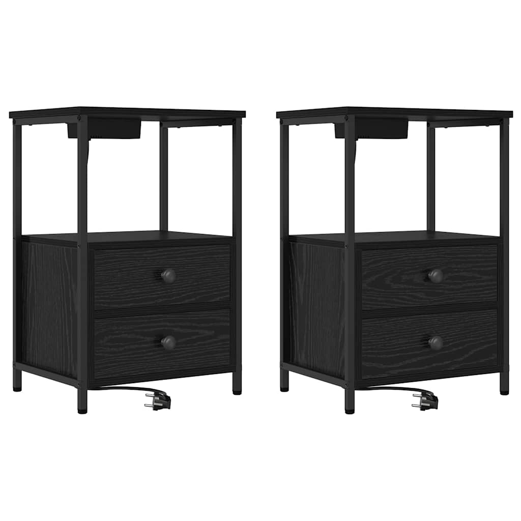Κομοδίνο 2 pcs Μαύρη Οξυά 40 x 31 x 60 εκ. Επεξεργασμένο ξύλο - Pakobazaar