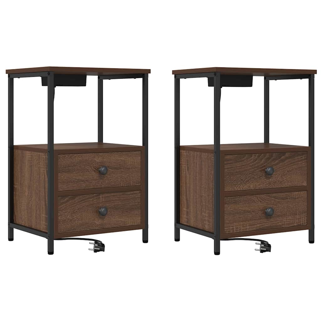 Κομοδίνο 2 pcs Καφέ δρυς 40 x 31 x 60 εκ. Επεξεργασμένο ξύλο - Pakobazaar