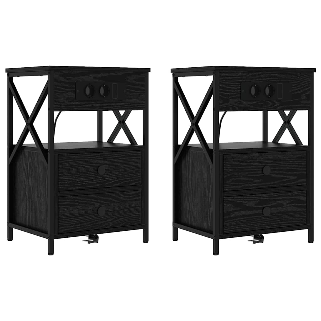 Κομοδίνο 2 pcs Μαύρη Οξυά 40 x 31 x 60 εκ. Επεξεργασμένο ξύλο - Pakobazaar