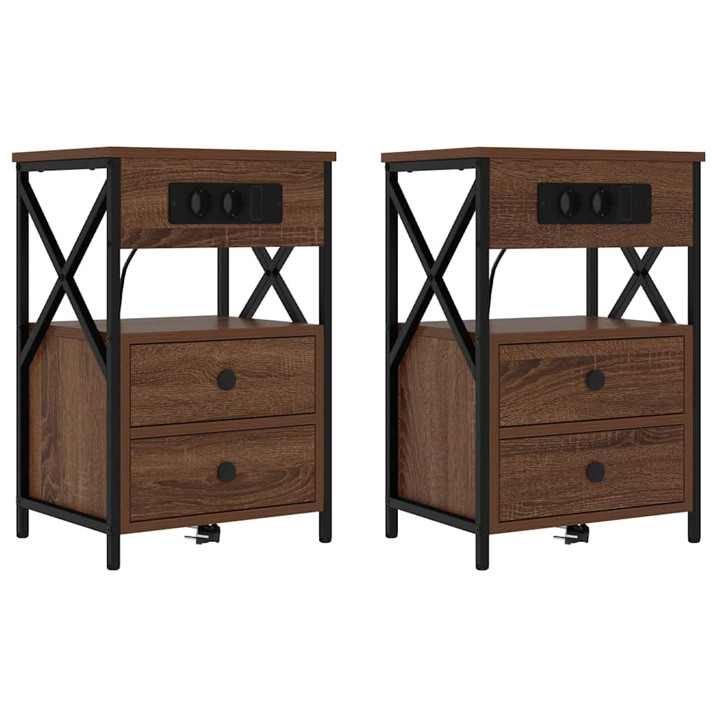 Κομοδίνο 2 pcs Καφέ δρυς 40 x 31 x 60 εκ. Επεξεργασμένο ξύλο - Pakobazaar
