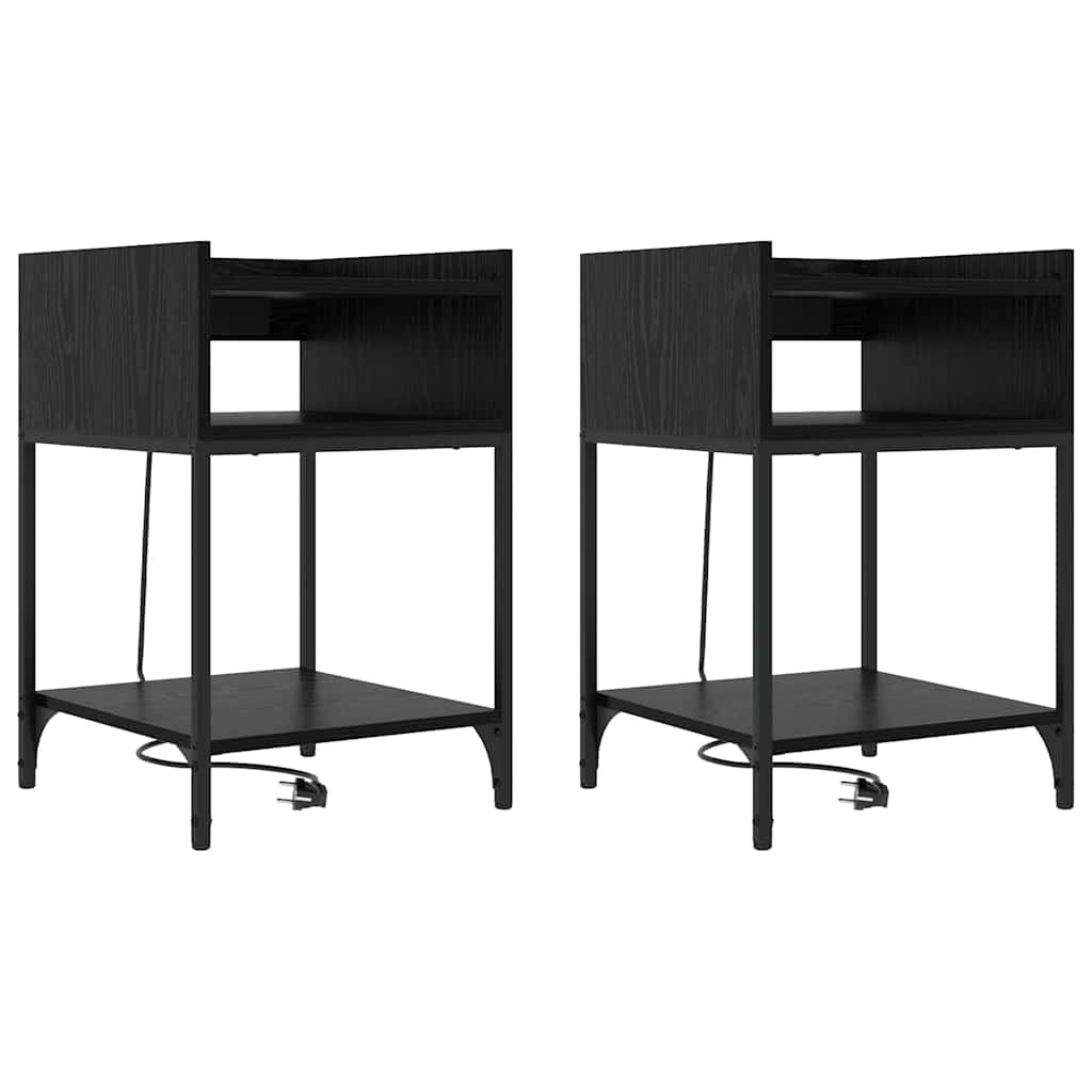 Κομοδίνο 2 pcs Μαύρη Οξυά 40 x 40 x 61 εκ Επεξεργασμένο ξύλο - Pakobazaar