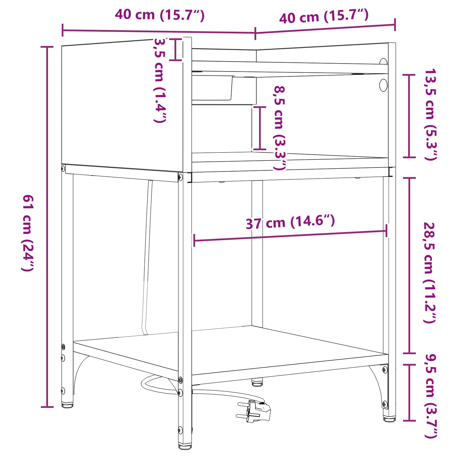 Κομοδίνο με ράφι Δρύς Sonoma 40 x 40 x 61 εκ Επεξεργασμένο ξύλο - Pakobazaar