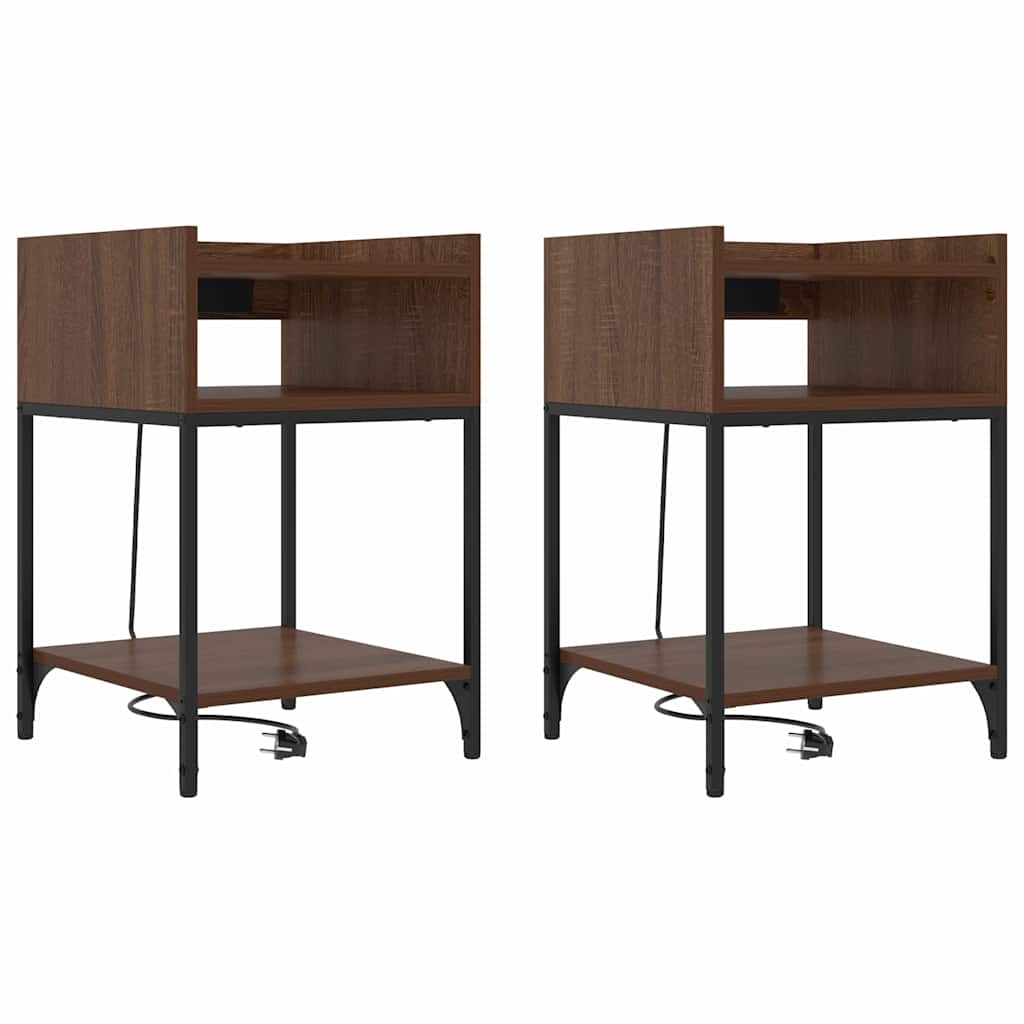 Κομοδίνο 2 pcs Καφέ δρυς 40 x 40 x 61 εκ Επεξεργασμένο ξύλο