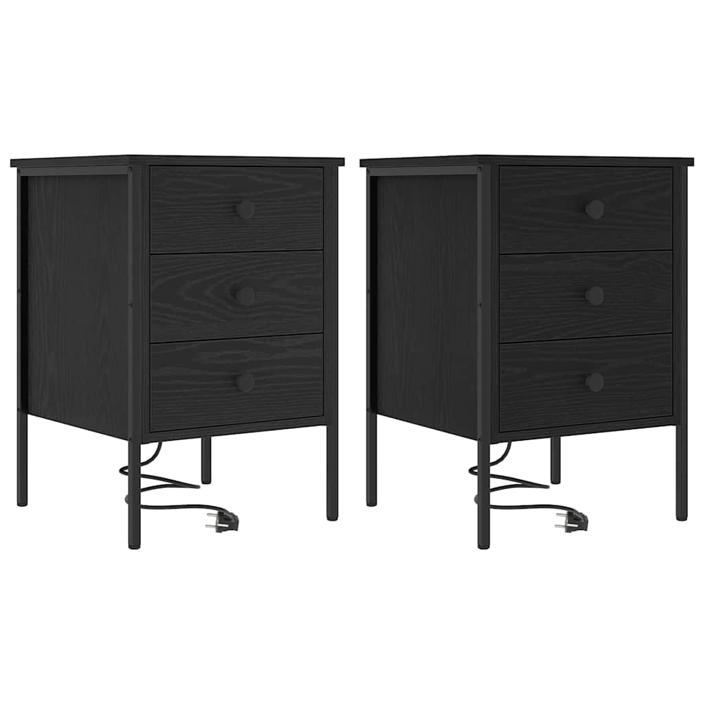 Κομοδίνο 2 pcs Μαύρη Οξυά 42 x 41 x 61 εκ Επεξεργασμένο ξύλο - Pakobazaar