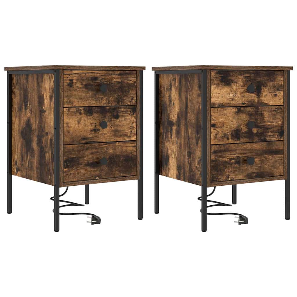 Κομοδίνο 2 pcs Καπνιστό Δρύς 42 x 41 x 61 εκ Επεξεργασμένο ξύλο - Pakobazaar