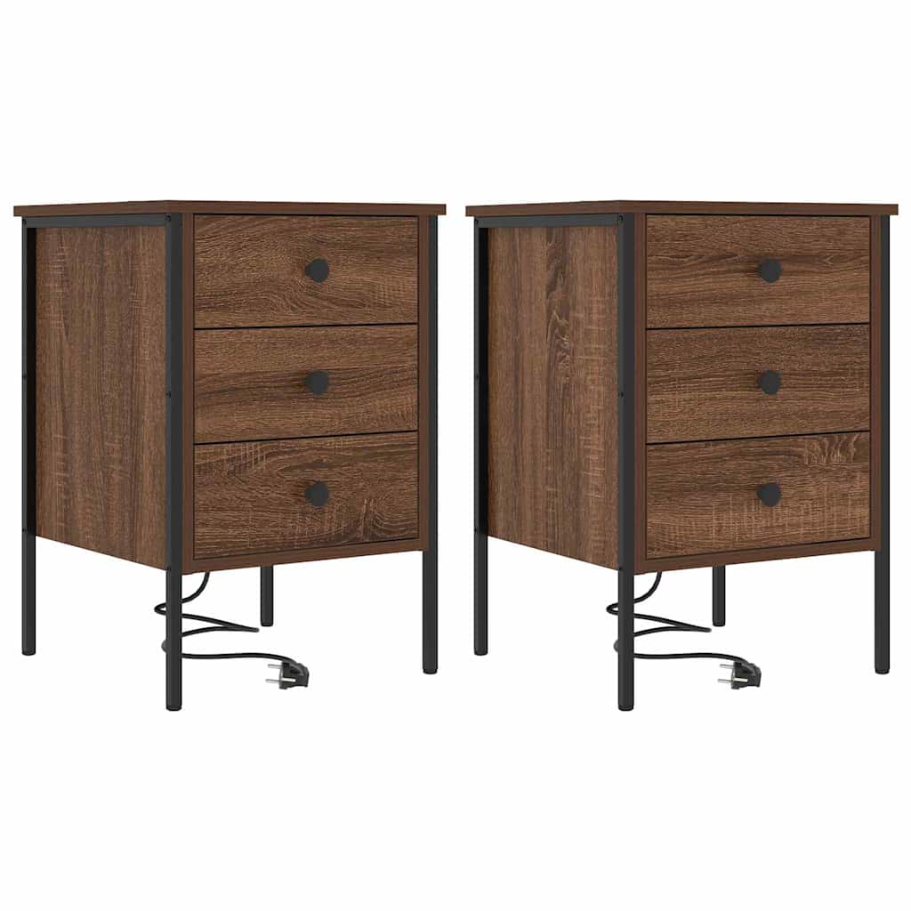 Κομοδίνο 2 pcs Καφέ δρυς 42 x 41 x 61 εκ Επεξεργασμένο ξύλο - Pakobazaar