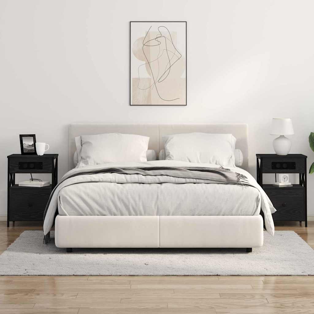 Κομοδίνο 2 pcs Μαύρη Οξυά 40 x 31 x 60 εκ. Επεξεργασμένο ξύλο - Pakobazaar