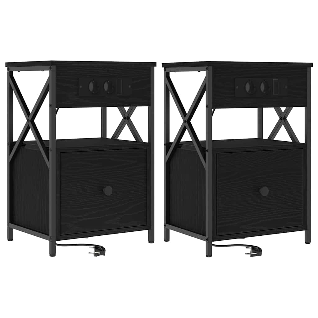 Κομοδίνο 2 pcs Μαύρη Οξυά 40 x 31 x 60 εκ. Επεξεργασμένο ξύλο - Pakobazaar