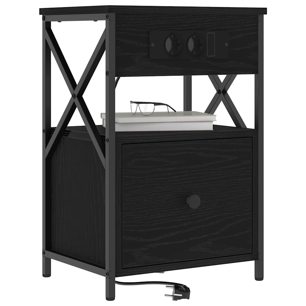 Κομοδίνο 2 pcs Μαύρη Οξυά 40 x 31 x 60 εκ. Επεξεργασμένο ξύλο - Pakobazaar