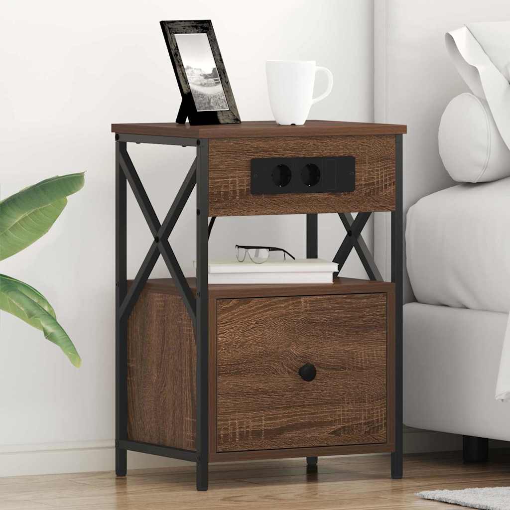 Κομοδίνο 2 pcs Καφέ δρυς 40 x 31 x 60 εκ. Επεξεργασμένο ξύλο - Pakobazaar