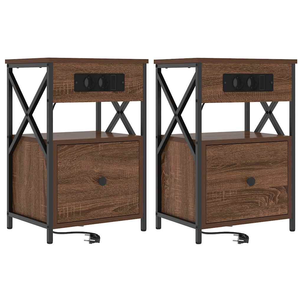 Κομοδίνο 2 pcs Καφέ δρυς 40 x 31 x 60 εκ. Επεξεργασμένο ξύλο - Pakobazaar