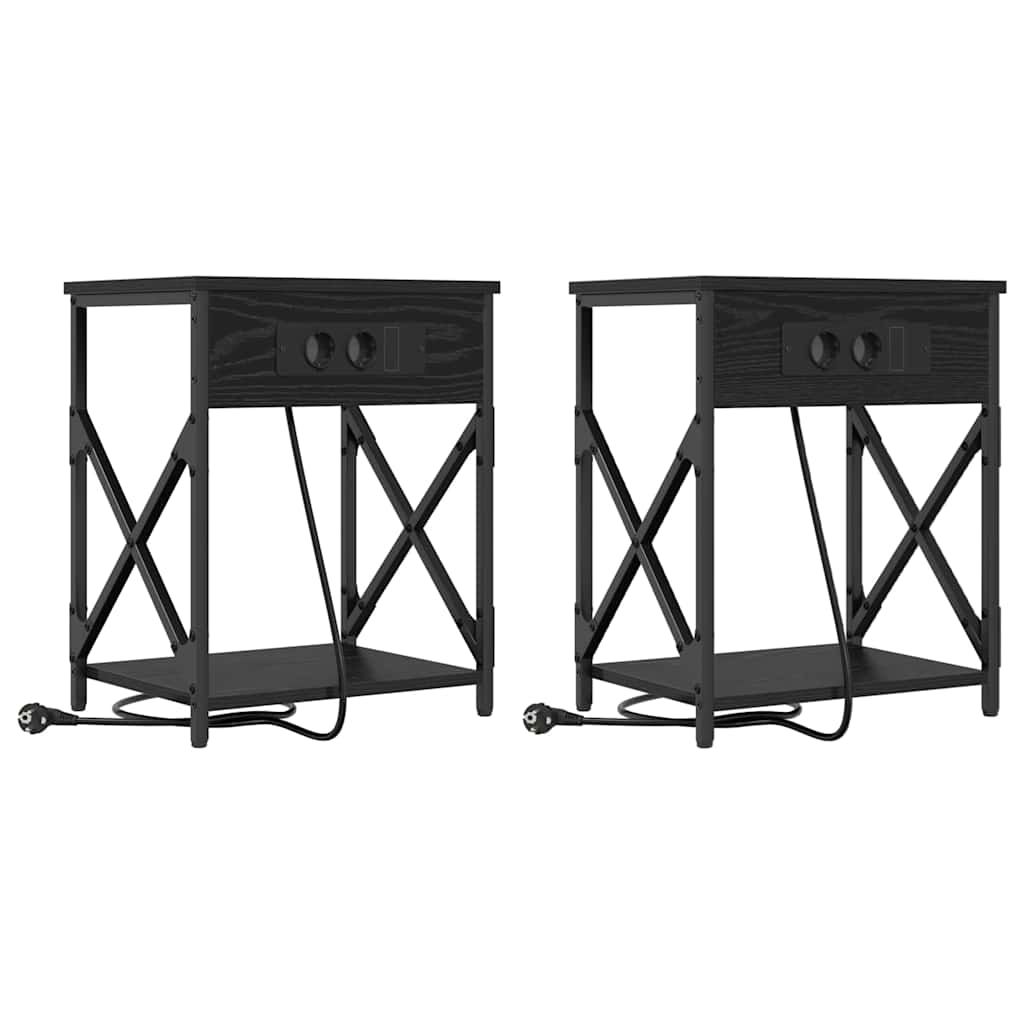 Κομοδίνο 2 pcs Μαύρη Οξυά 41 x 31 x 51 εκ. Επεξεργασμένο ξύλο - Pakobazaar