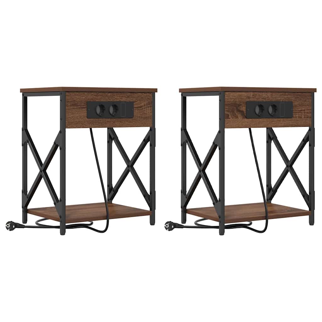 Κομοδίνο 2 pcs Καφέ δρυς 41 x 31 x 51 εκ. Επεξεργασμένο ξύλο - Pakobazaar