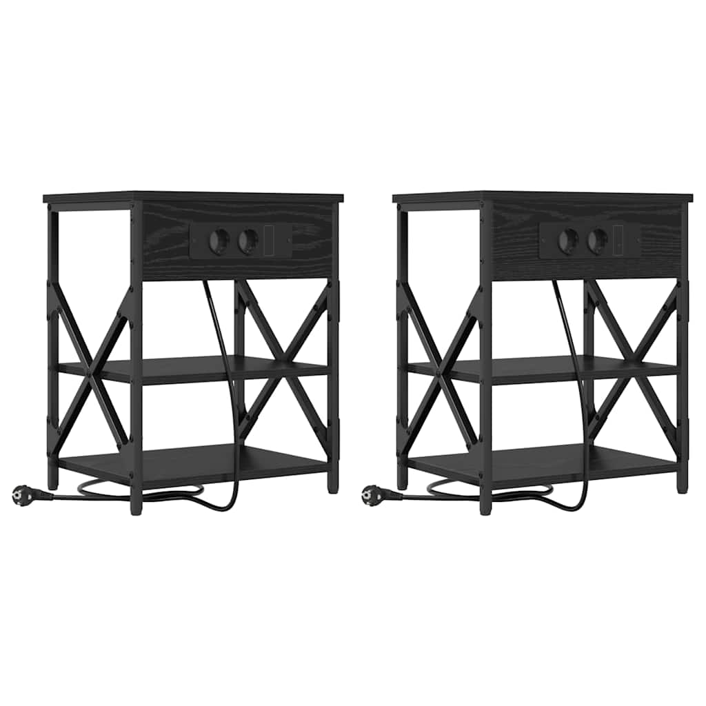 Κομοδίνο 2 pcs Μαύρη Οξυά 41 x 31 x 51 εκ. Επεξεργασμένο ξύλο - Pakobazaar