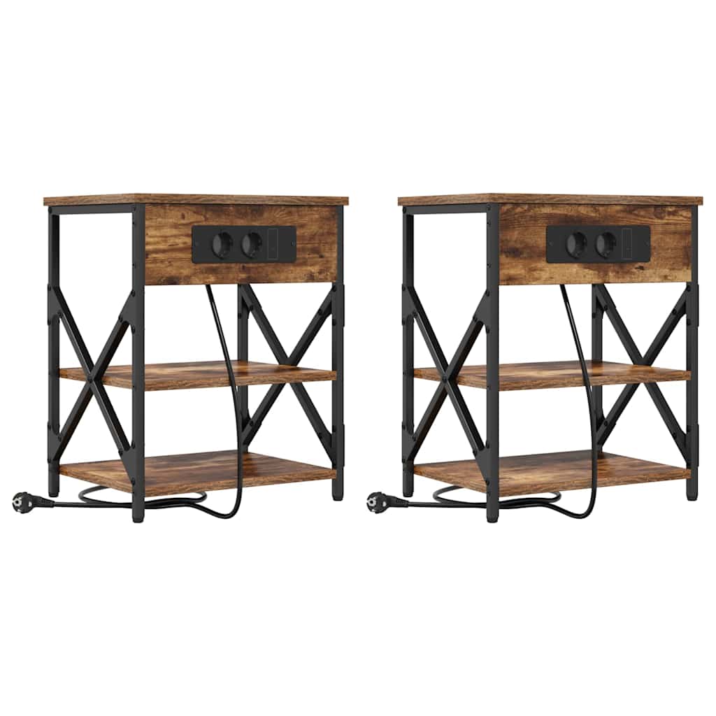 Κομοδίνο με ράφι 2 pcs Καπνιστό Δρύς 41 x 31 x 51 εκ. - Pakobazaar