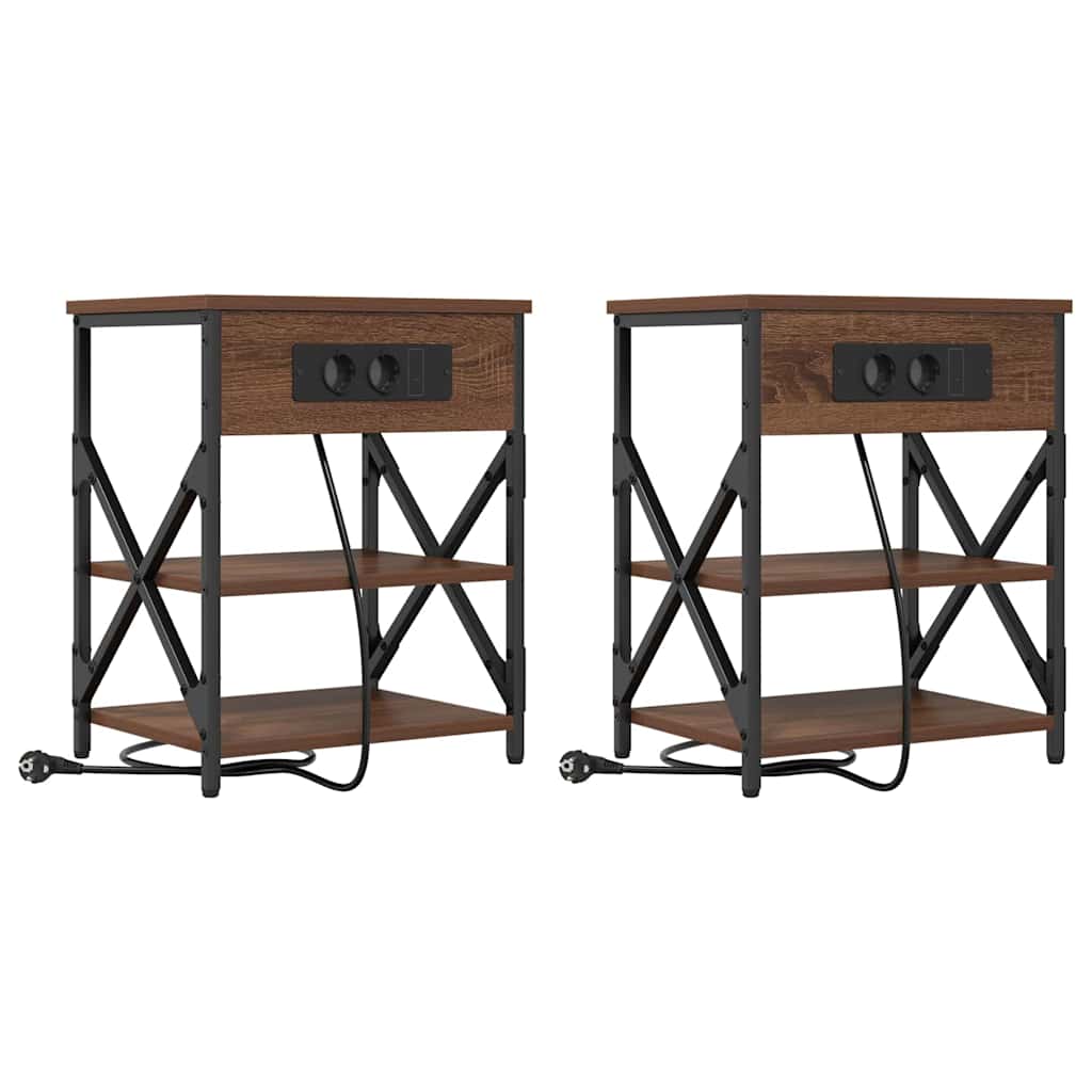 Κομοδίνο 2 pcs Καφέ δρυς 41 x 31 x 51 εκ. Επεξεργασμένο ξύλο - Pakobazaar
