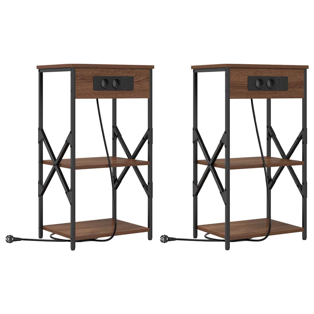 Κομοδίνο 2 pcs Καφέ δρυς 41 x 31 x 76 εκ. Επεξεργασμένο ξύλο - Pakobazaar