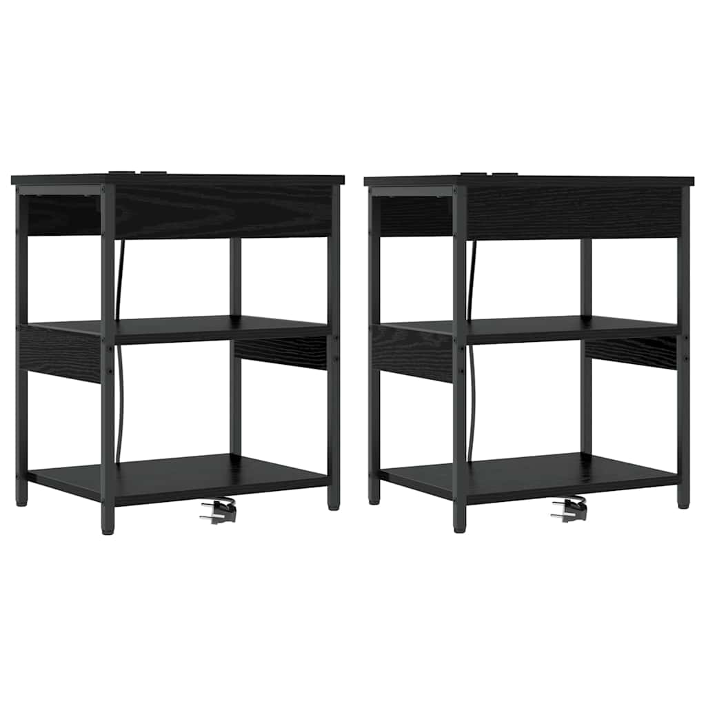 Κομοδίνο 2 pcs Μαύρη Οξυά 41 x 31 x 51 εκ. Επεξεργασμένο ξύλο - Pakobazaar