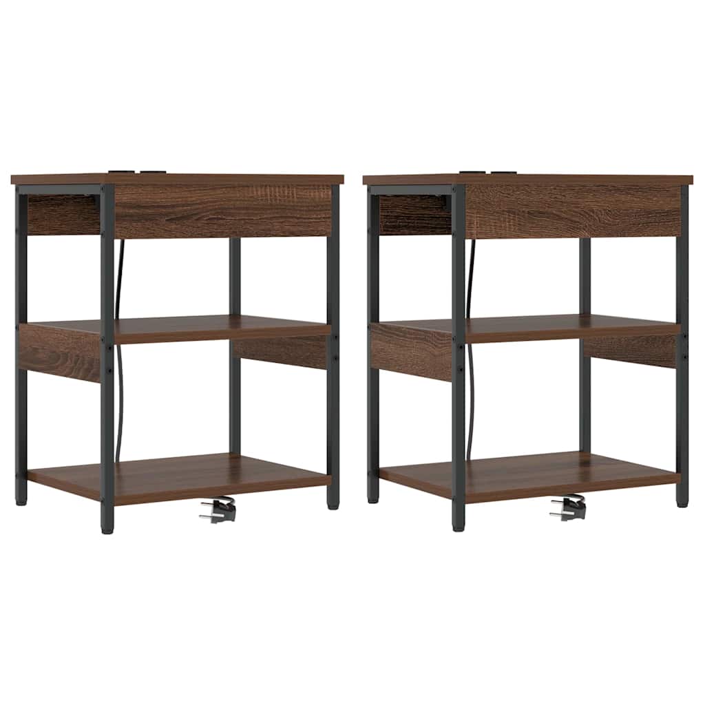 Κομοδίνο 2 pcs Καφέ δρυς 41 x 31 x 51 εκ. Επεξεργασμένο ξύλο - Pakobazaar