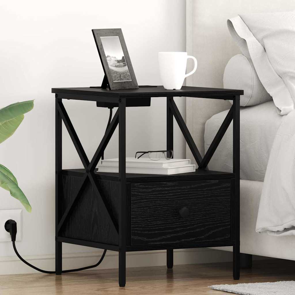 Κομοδίνο με συρτάρι 2 pcs Μαύρη Οξυά 41,5 x 40,5 x 55 εκ. - Pakobazaar