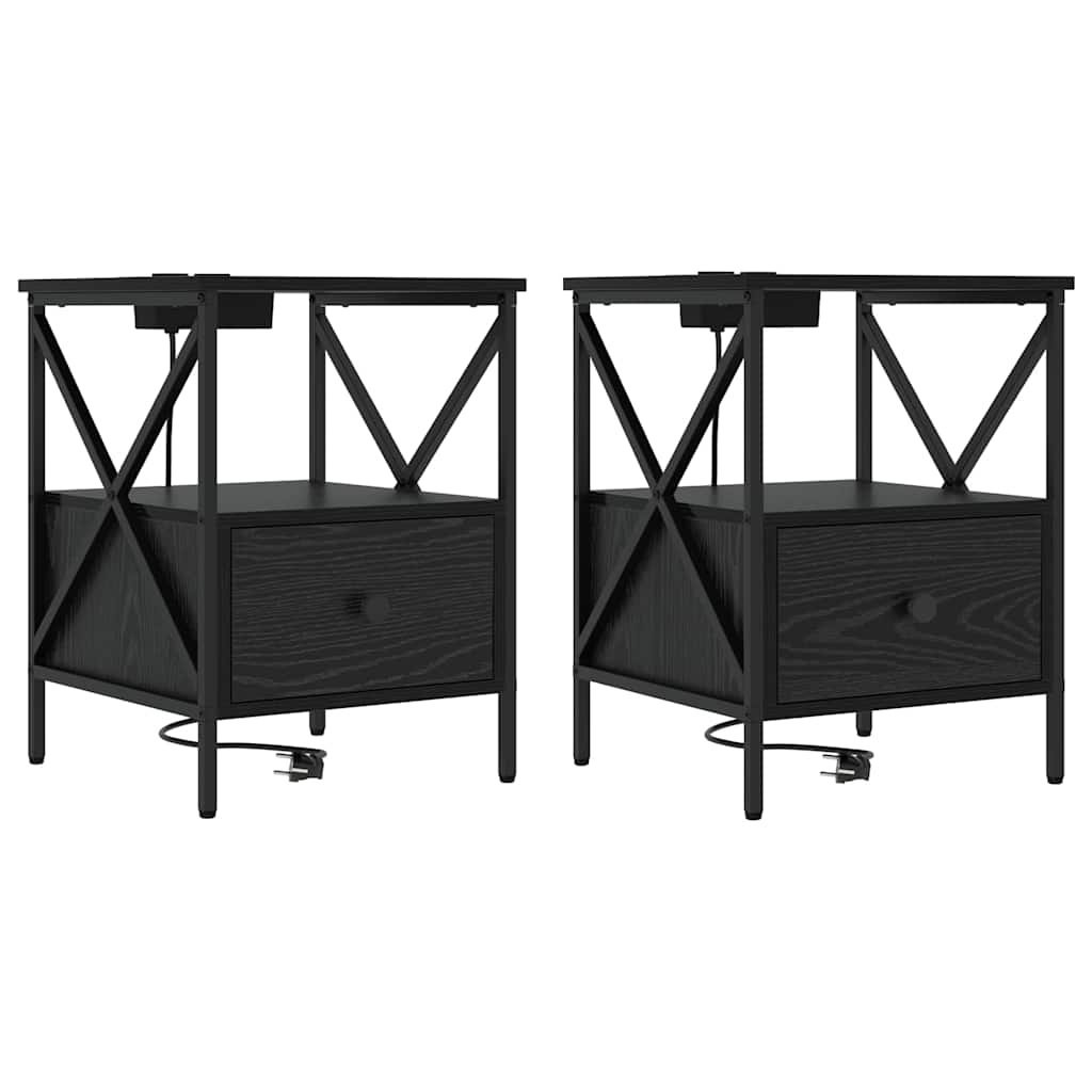 Κομοδίνο με συρτάρι 2 pcs Μαύρη Οξυά 41,5 x 40,5 x 55 εκ. - Pakobazaar