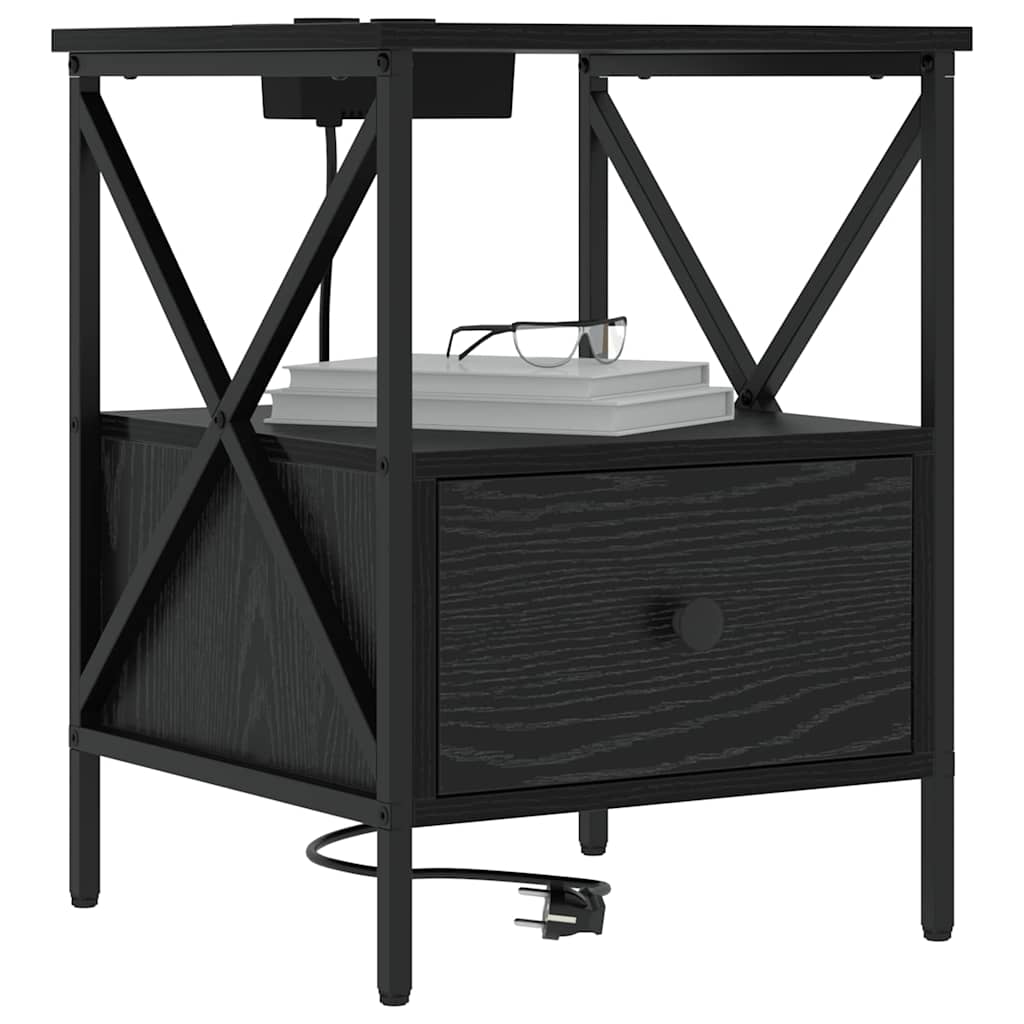 Κομοδίνο με συρτάρι 2 pcs Μαύρη Οξυά 41,5 x 40,5 x 55 εκ. - Pakobazaar