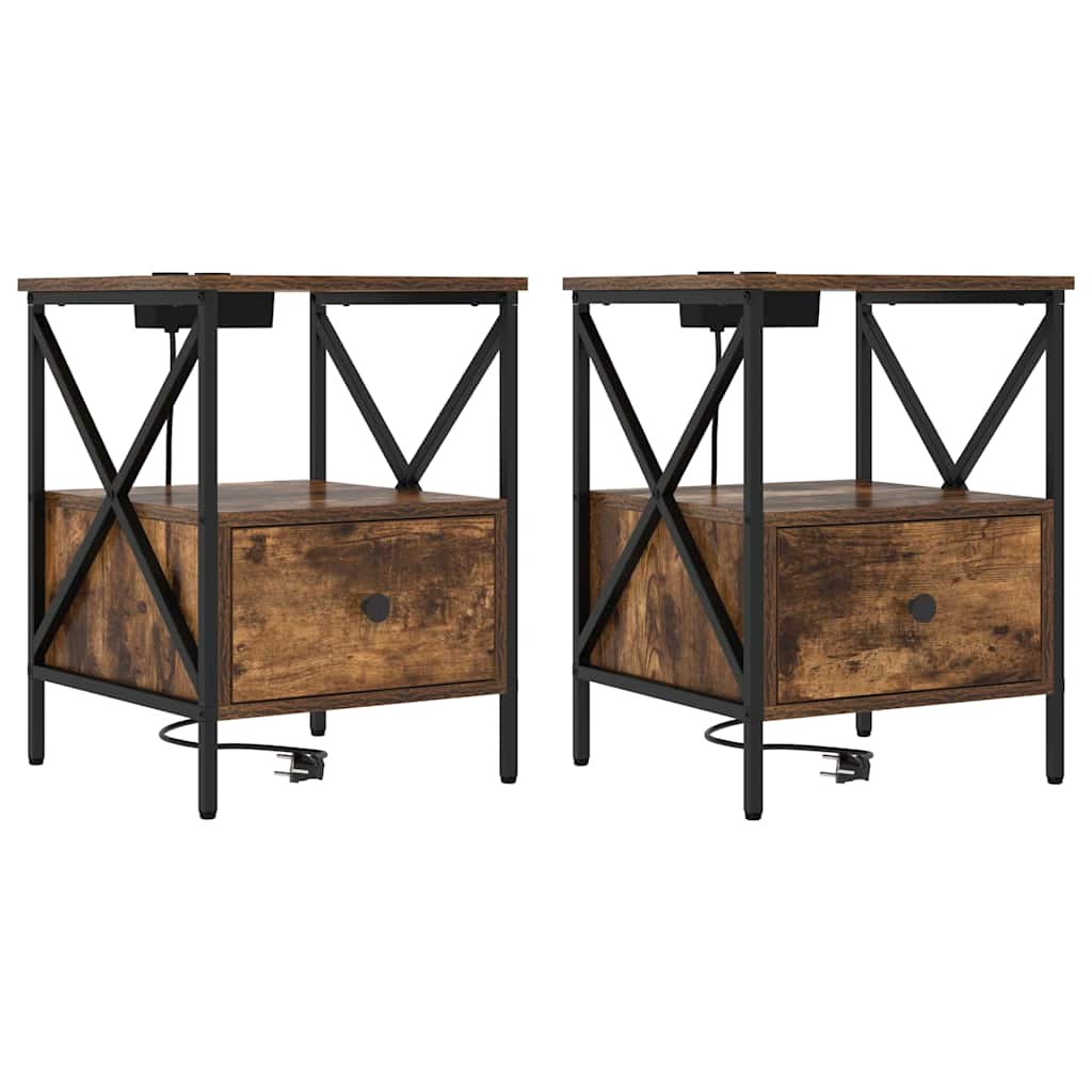 Κομοδίνο με συρτάρι 2 pcs Καπνιστό Δρύς 41,5 x 40,5 x 55 εκ. - Pakobazaar