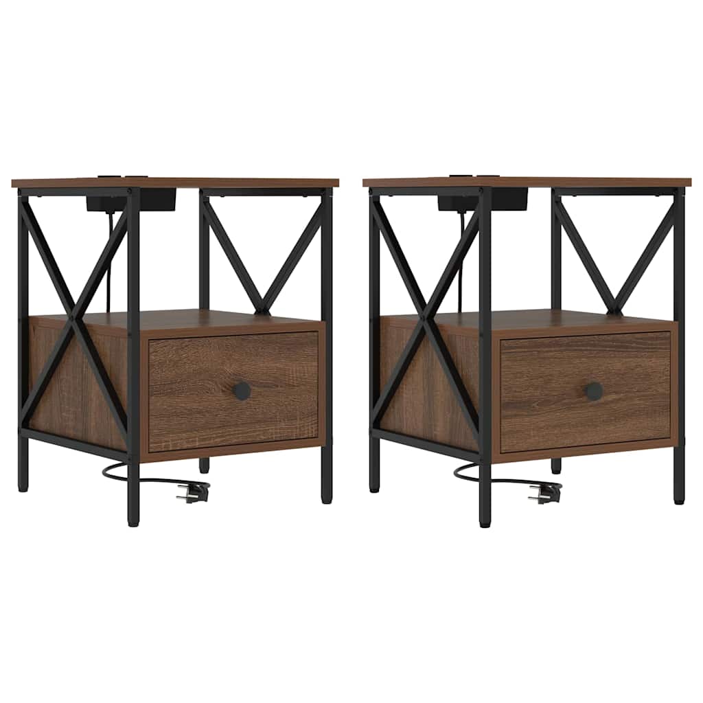 Κομοδίνο με συρτάρι 2 pcs Καφέ δρυς 41,5 x 40,5 x 55 εκ. - Pakobazaar