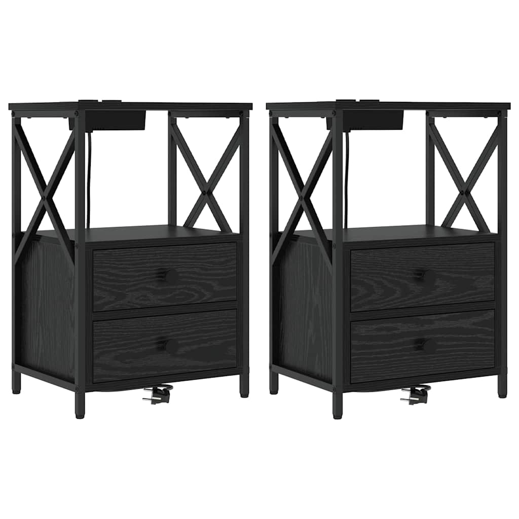 Κομοδίνο 2 pcs Μαύρη Οξυά 40 x 31 x 60 εκ. Επεξεργασμένο ξύλο - Pakobazaar