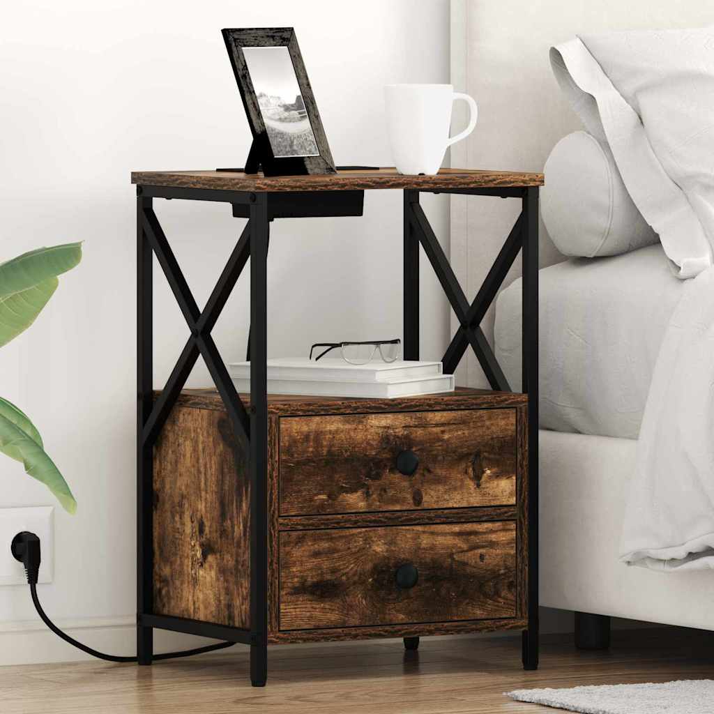 Κομοδίνο με συρτάρι 2 pcs Καπνιστό Δρύς 40 x 31 x 60 εκ. - Pakobazaar