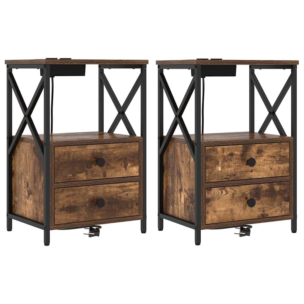 Κομοδίνο με συρτάρι 2 pcs Καπνιστό Δρύς 40 x 31 x 60 εκ. - Pakobazaar
