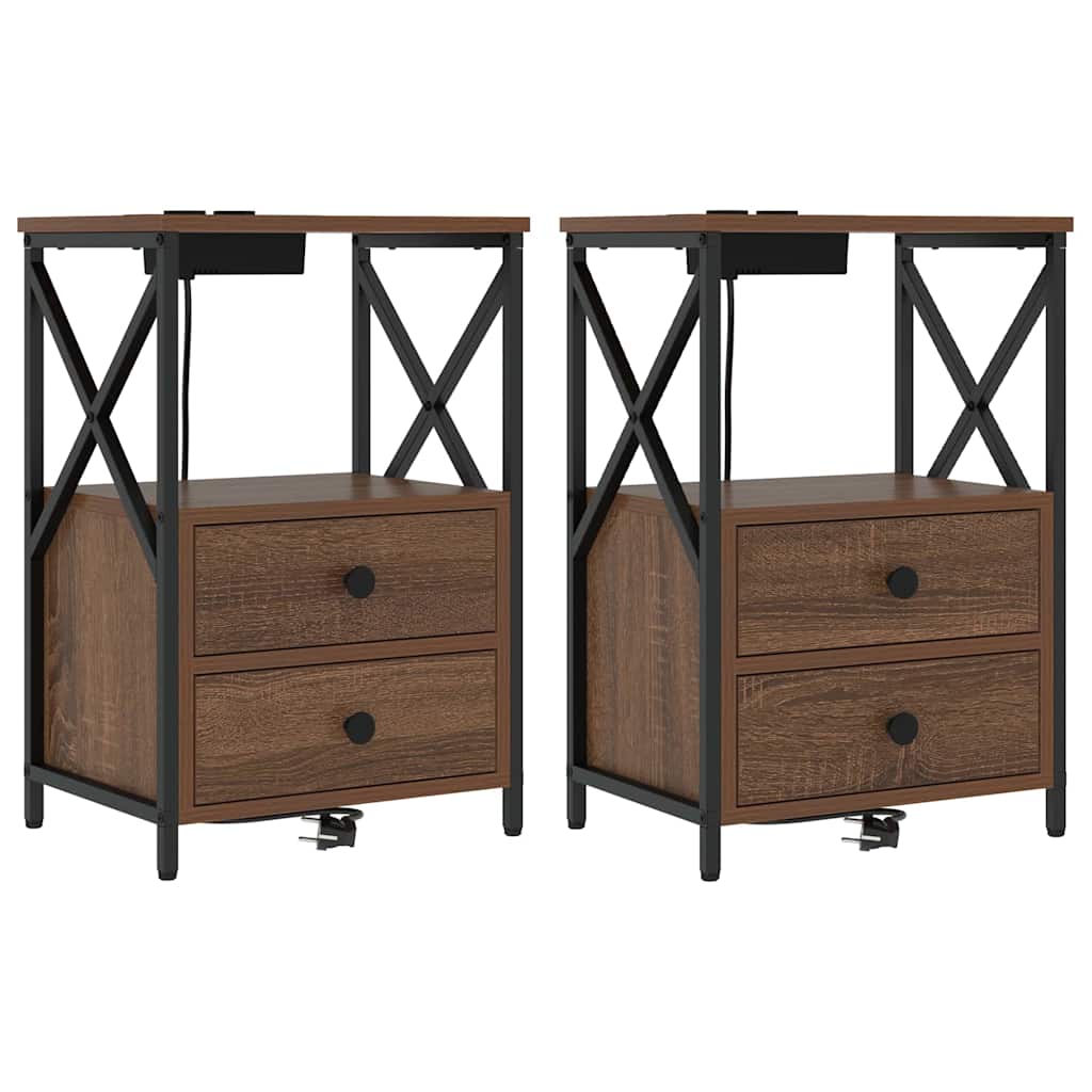 Κομοδίνο 2 pcs Καφέ δρυς 40 x 31 x 60 εκ. Επεξεργασμένο ξύλο - Pakobazaar