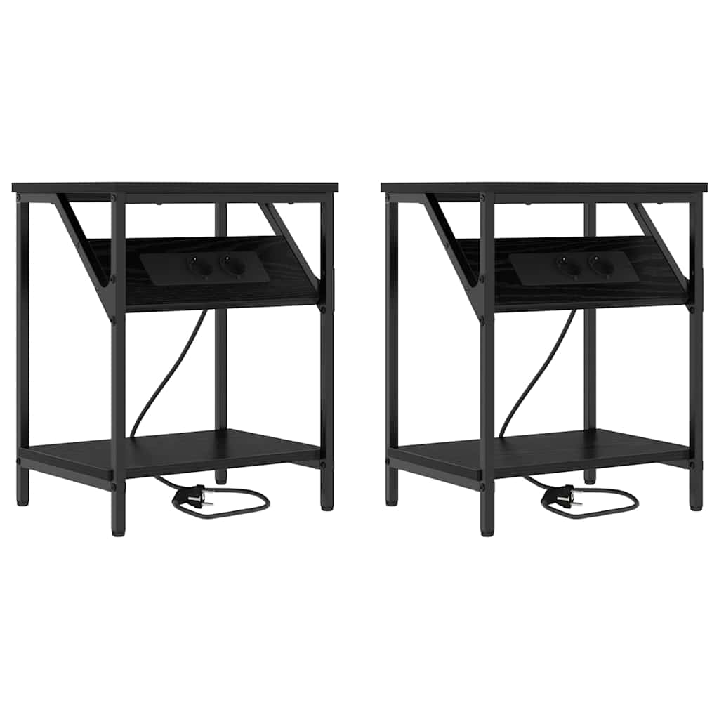 Κομοδίνο 2 pcs Μαύρη Οξυά 38 x 30 x 48 εκ. Επεξεργασμένο ξύλο - Pakobazaar